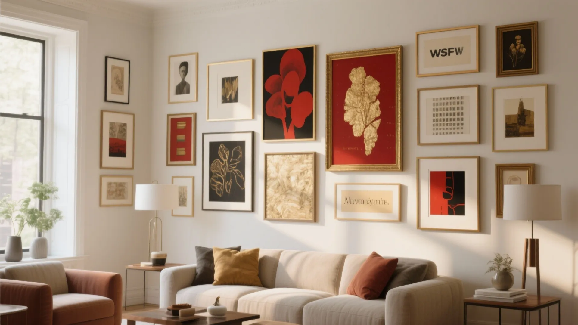 10. Layered Artwork in Red and Gold Tones