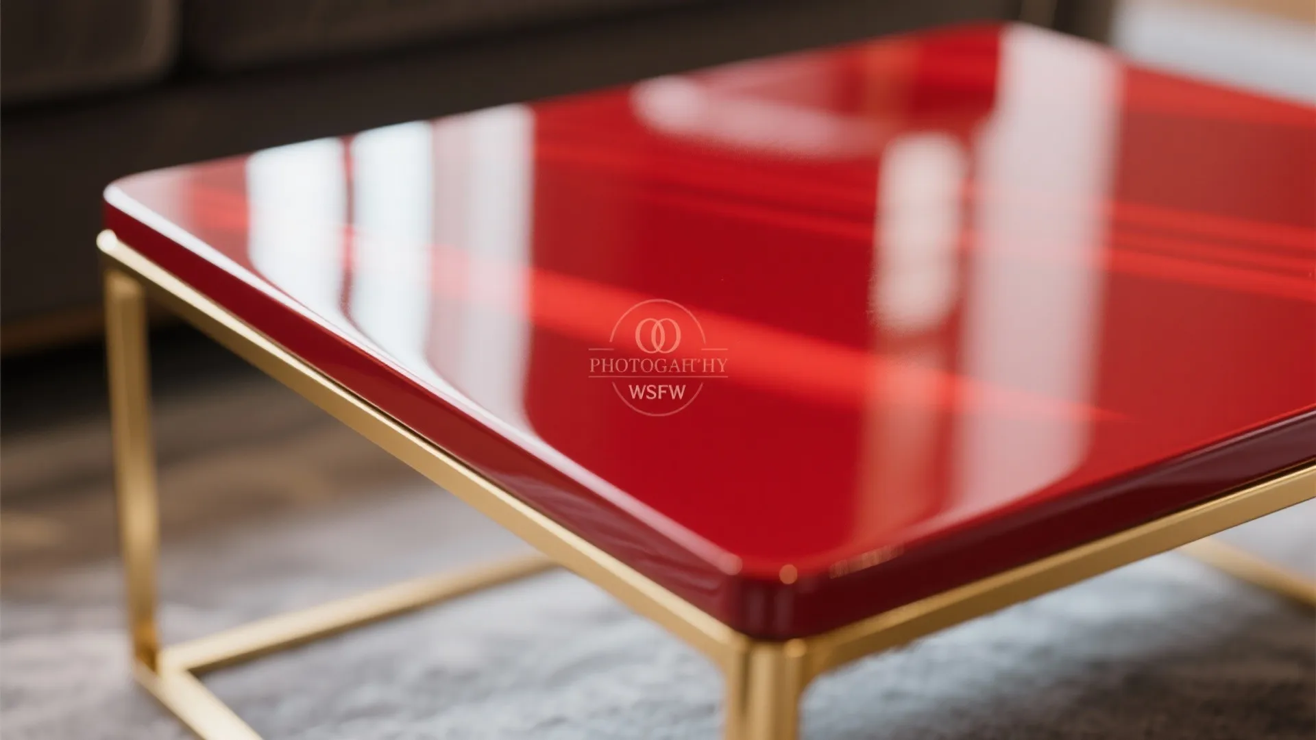 5. Red Lacquer Coffee Table with Subtle Gold Trim