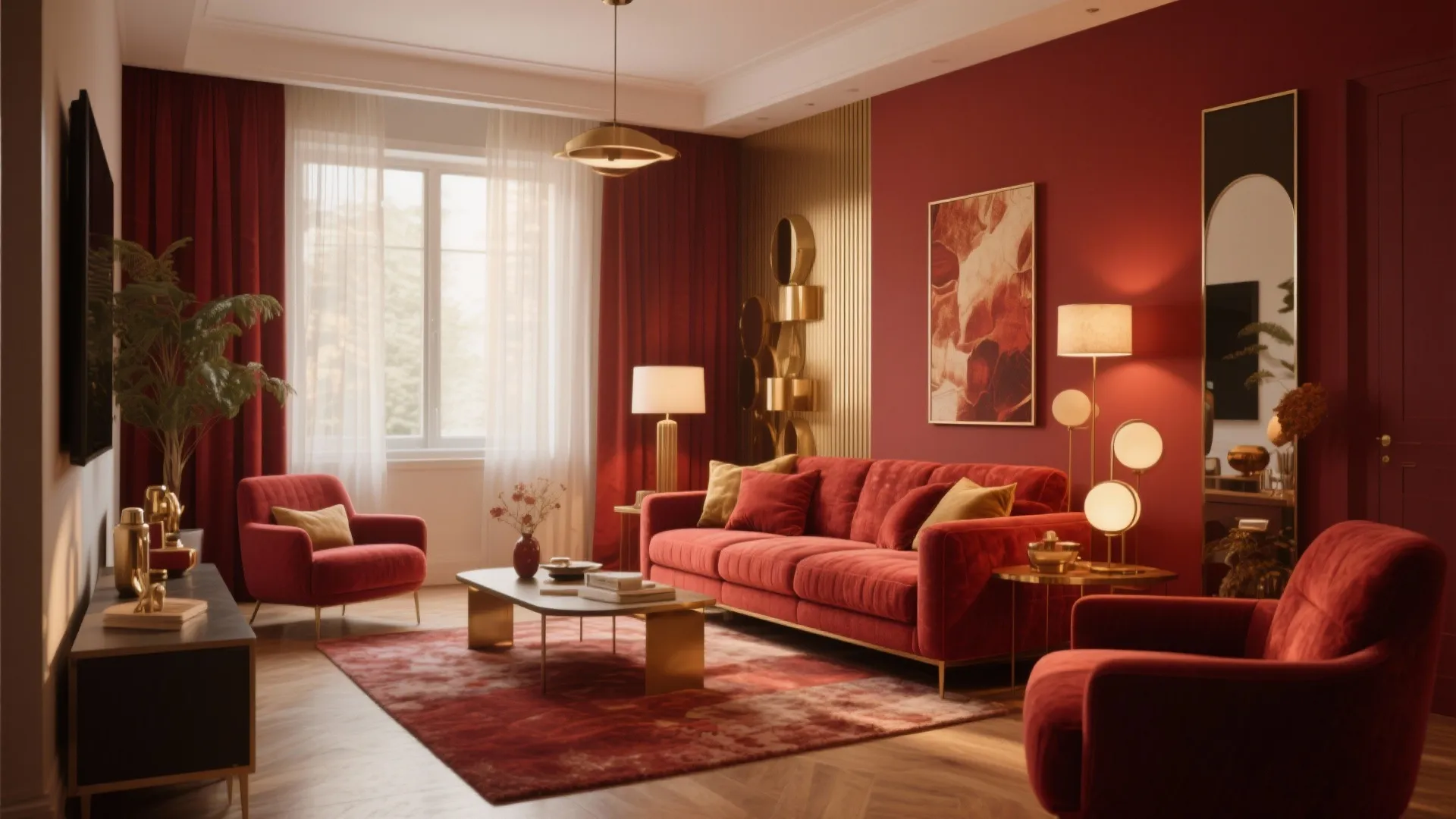 10 Living Room Ideas with Red and Gold: Warm, Bold & Luxurious Designs You Can Try