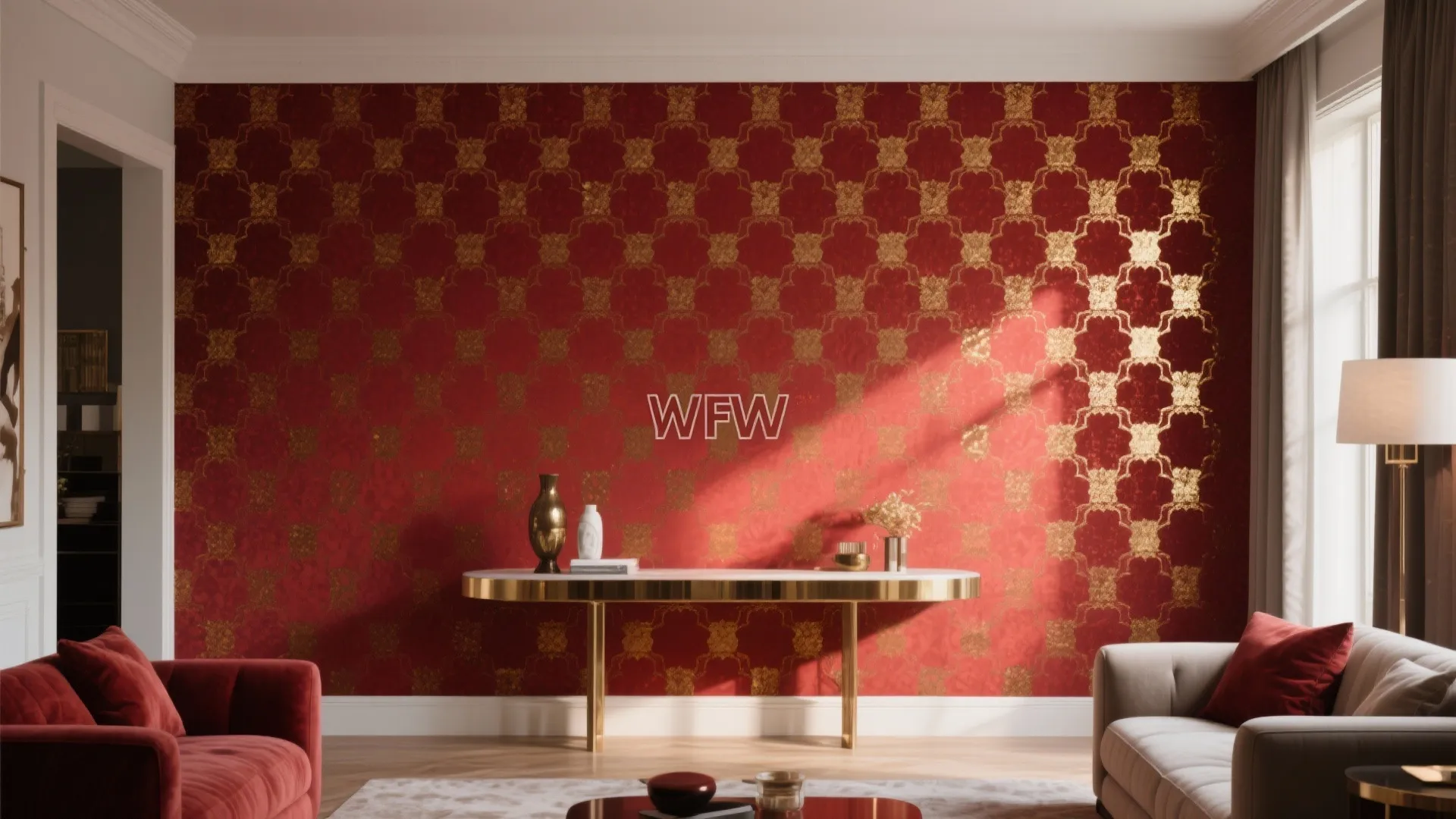 7. Red and Gold Wallpaper Feature