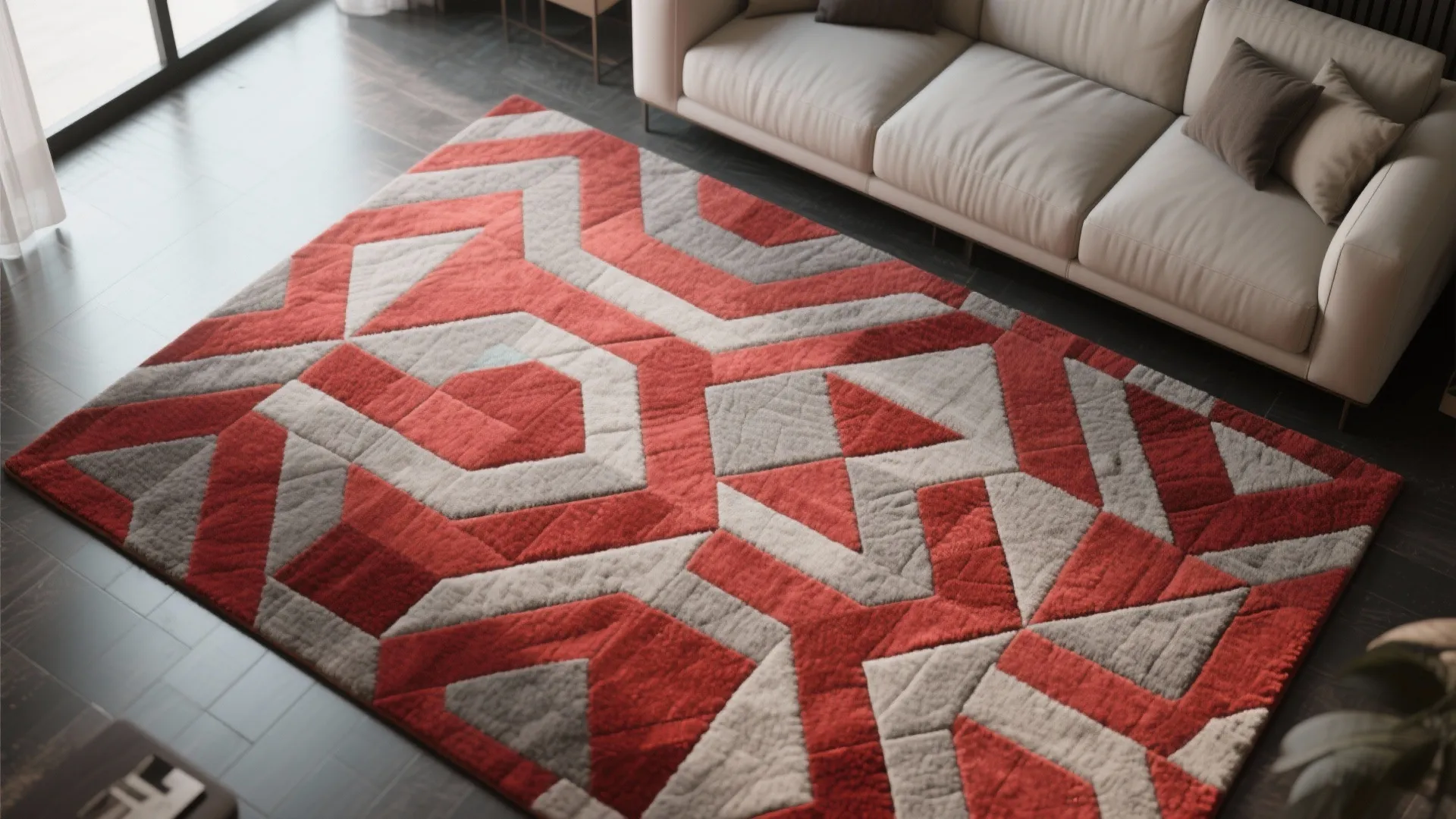 6. Red and Gray Geometric Rug