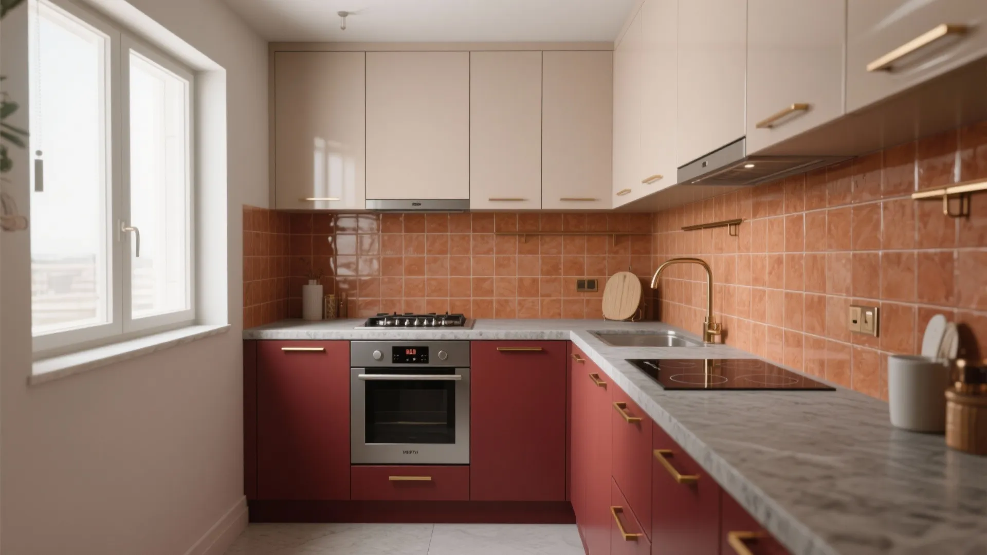 A Petite Kitchen in Deep Red, Smart and Sleek