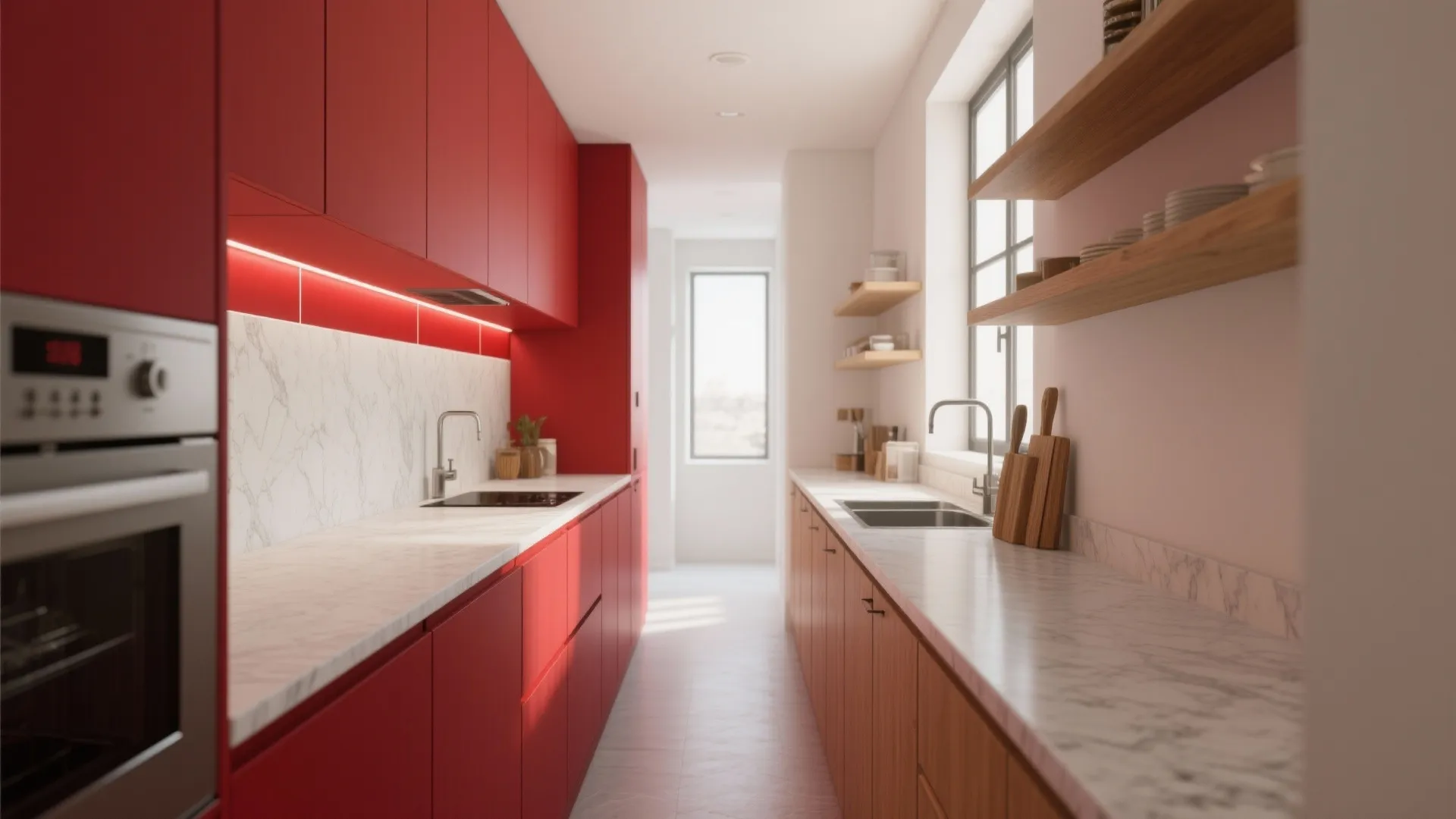 3. Bring red into small kitchens with restraint