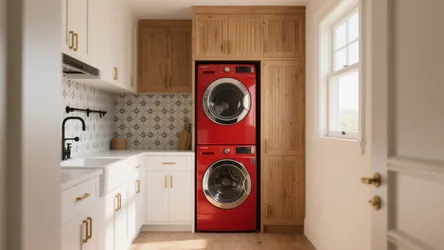 Laundry Room Ideas with Red Washer & Dryer: 5
