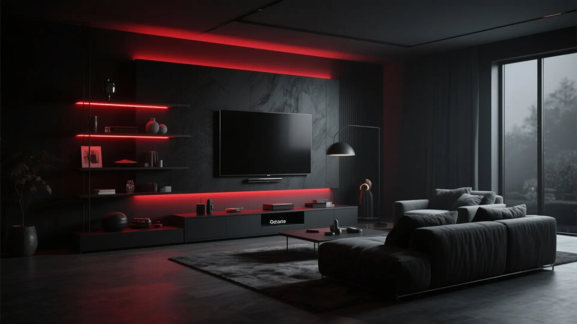 6. Contemporary Monochrome with Red Lighting