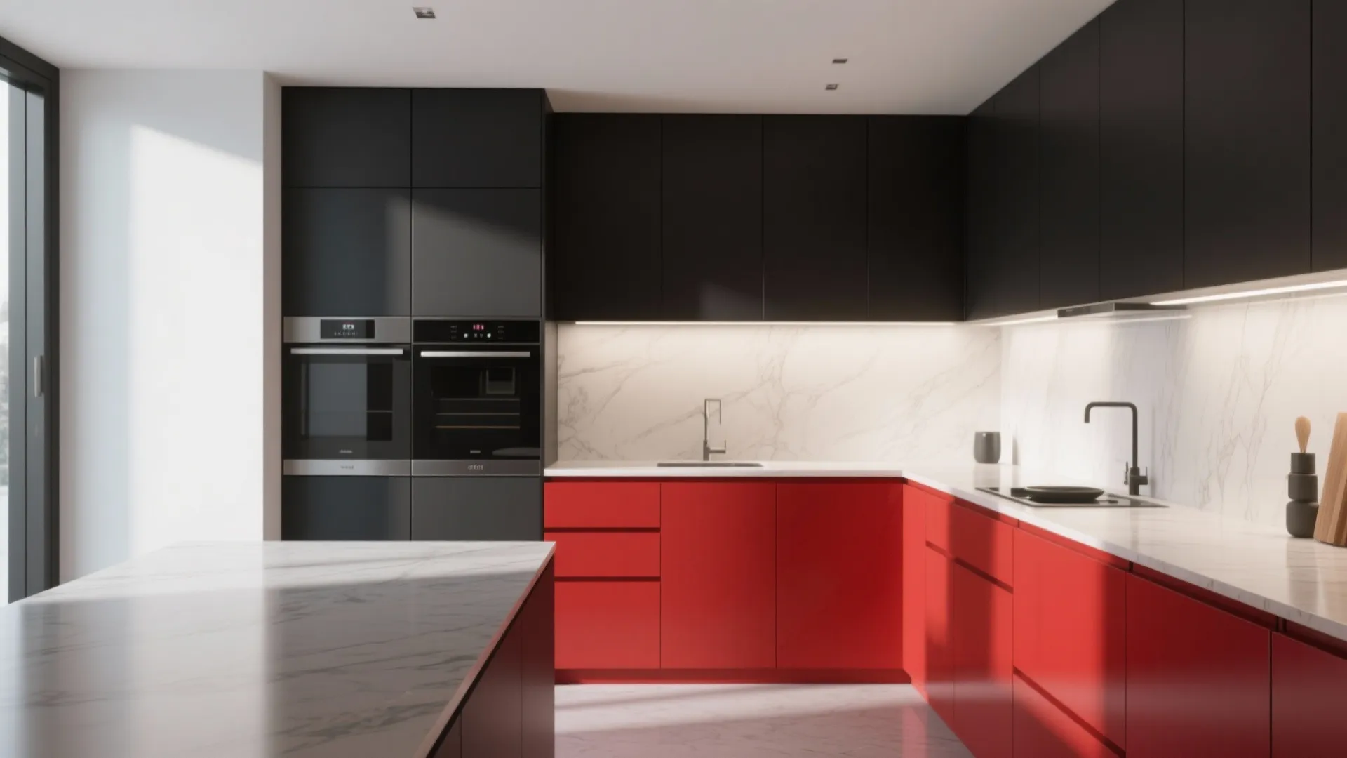 2. Red Lower Units, Black Upper Cabinets