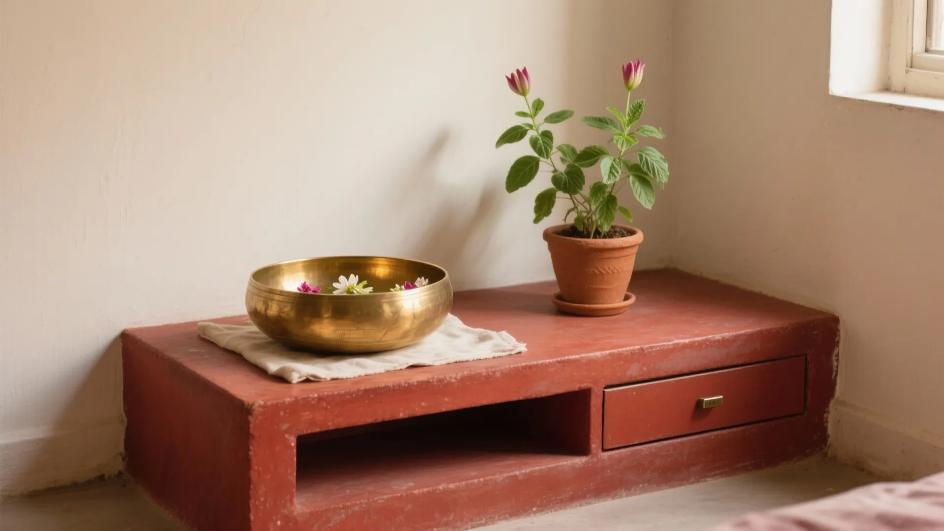 Red-Oxide Calm with Brass and Tulsi