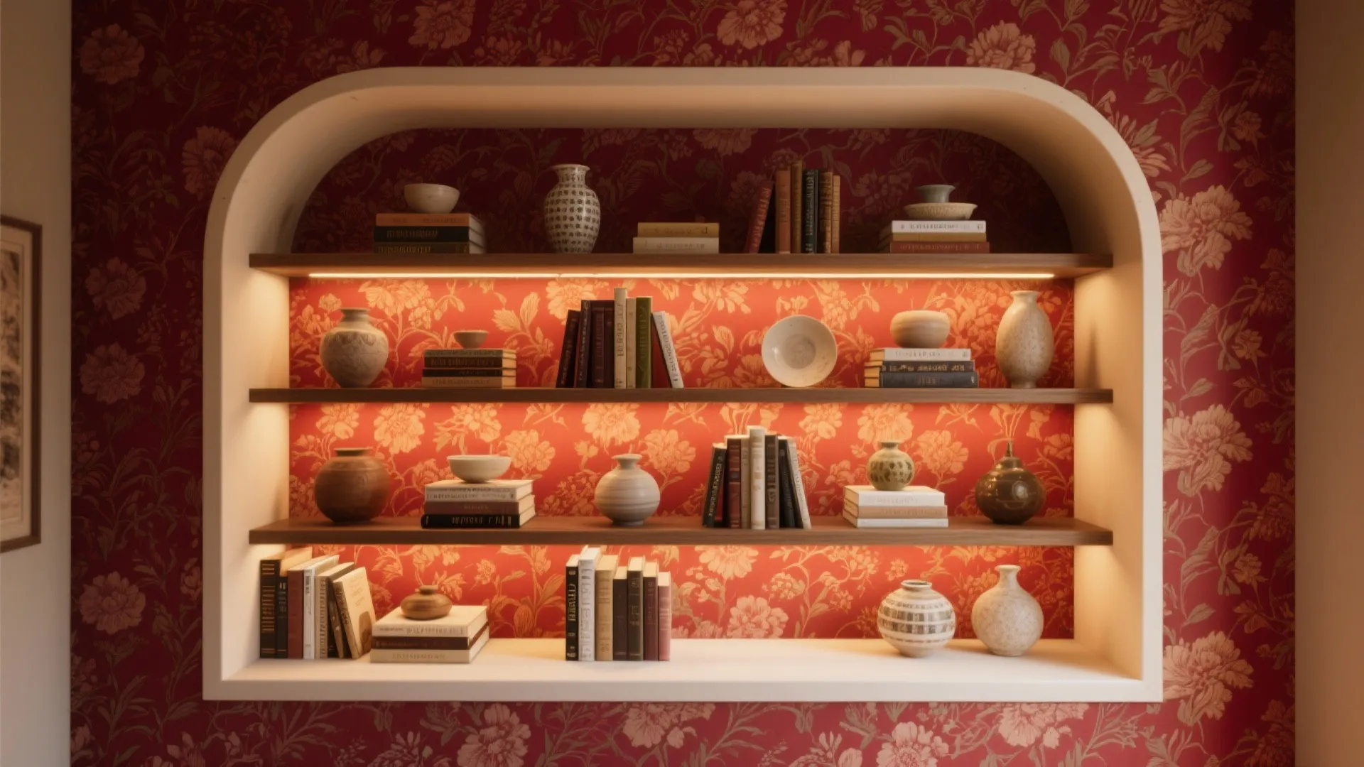 5. Patterned Red Wallpaper for Accent Nooks