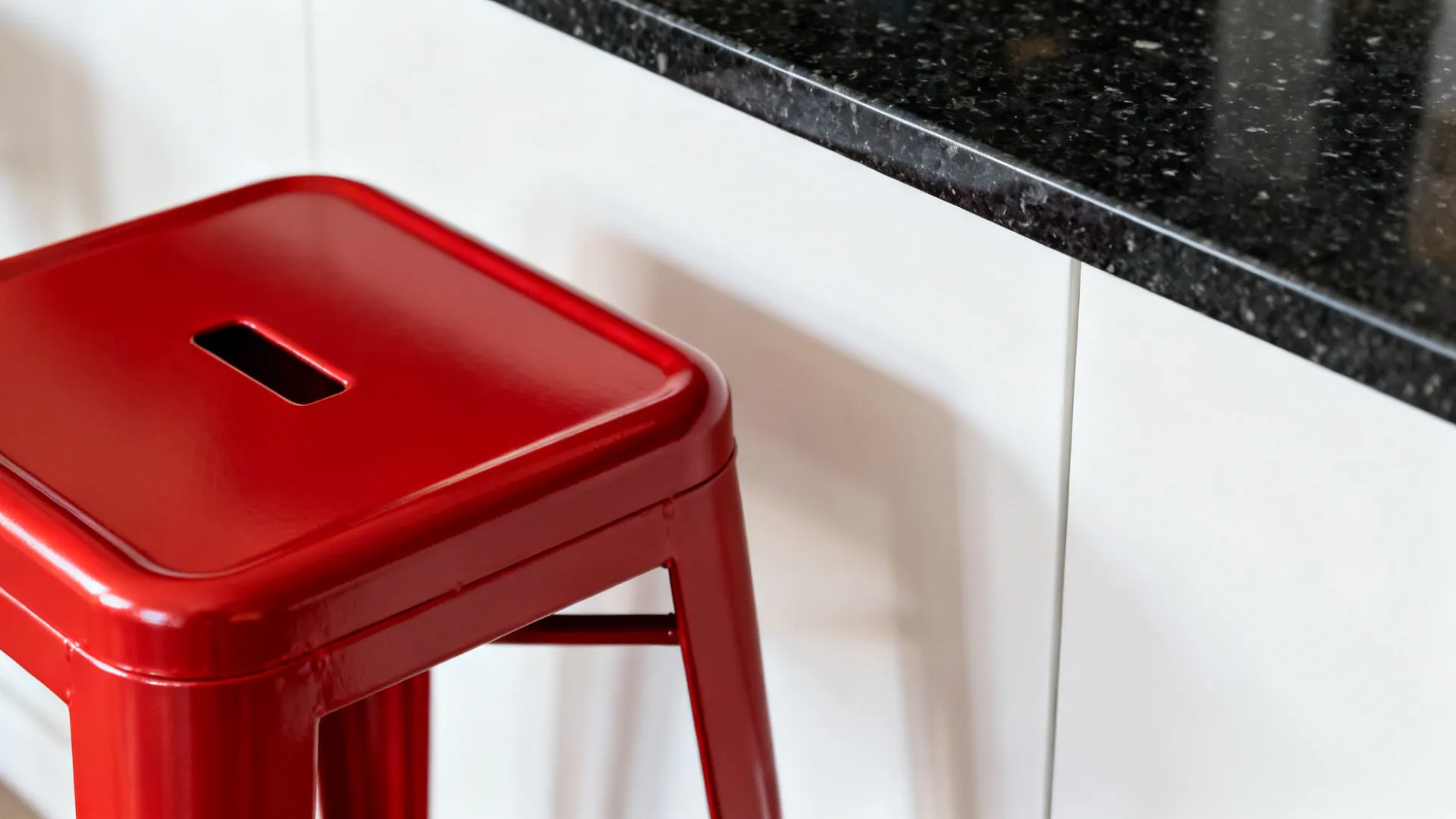 Monochrome base with red accessories and task lighting