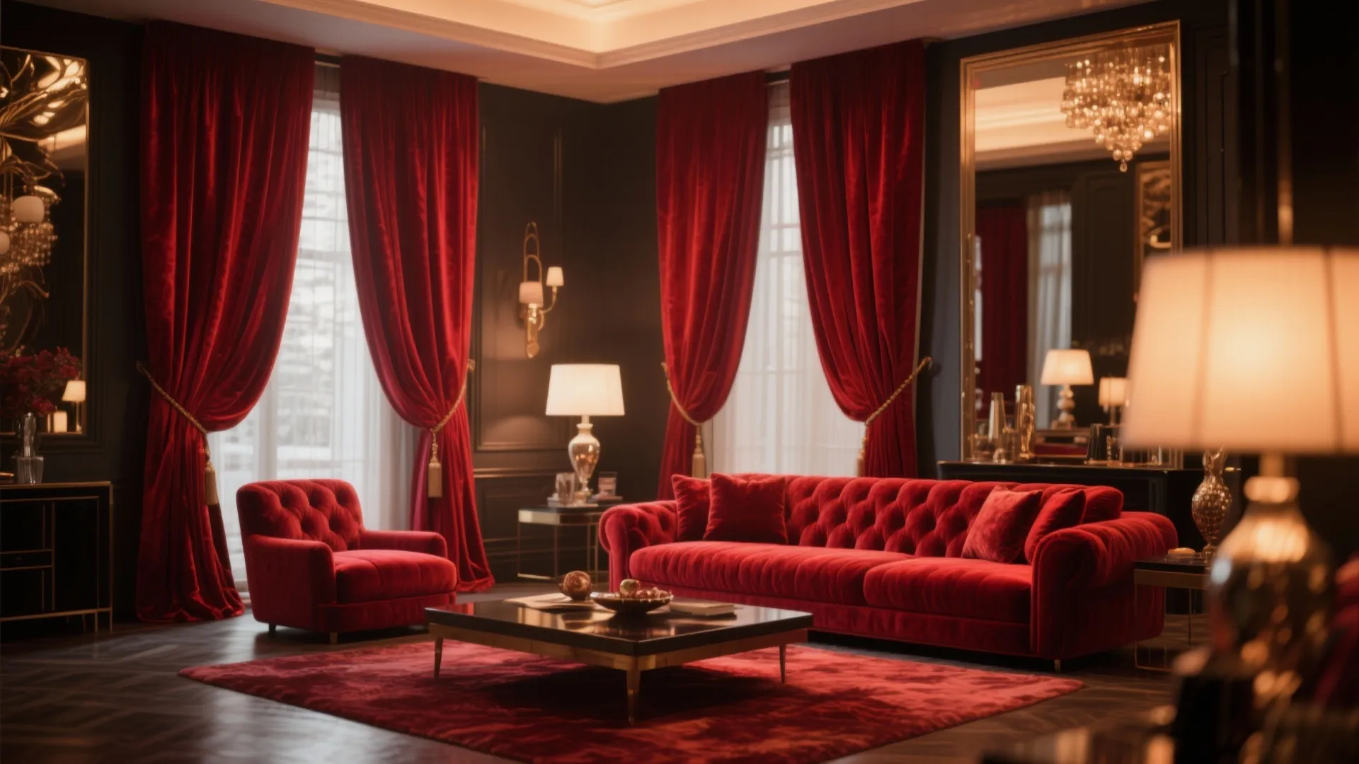 8. Red Velvet Curtains for Luxe Texture