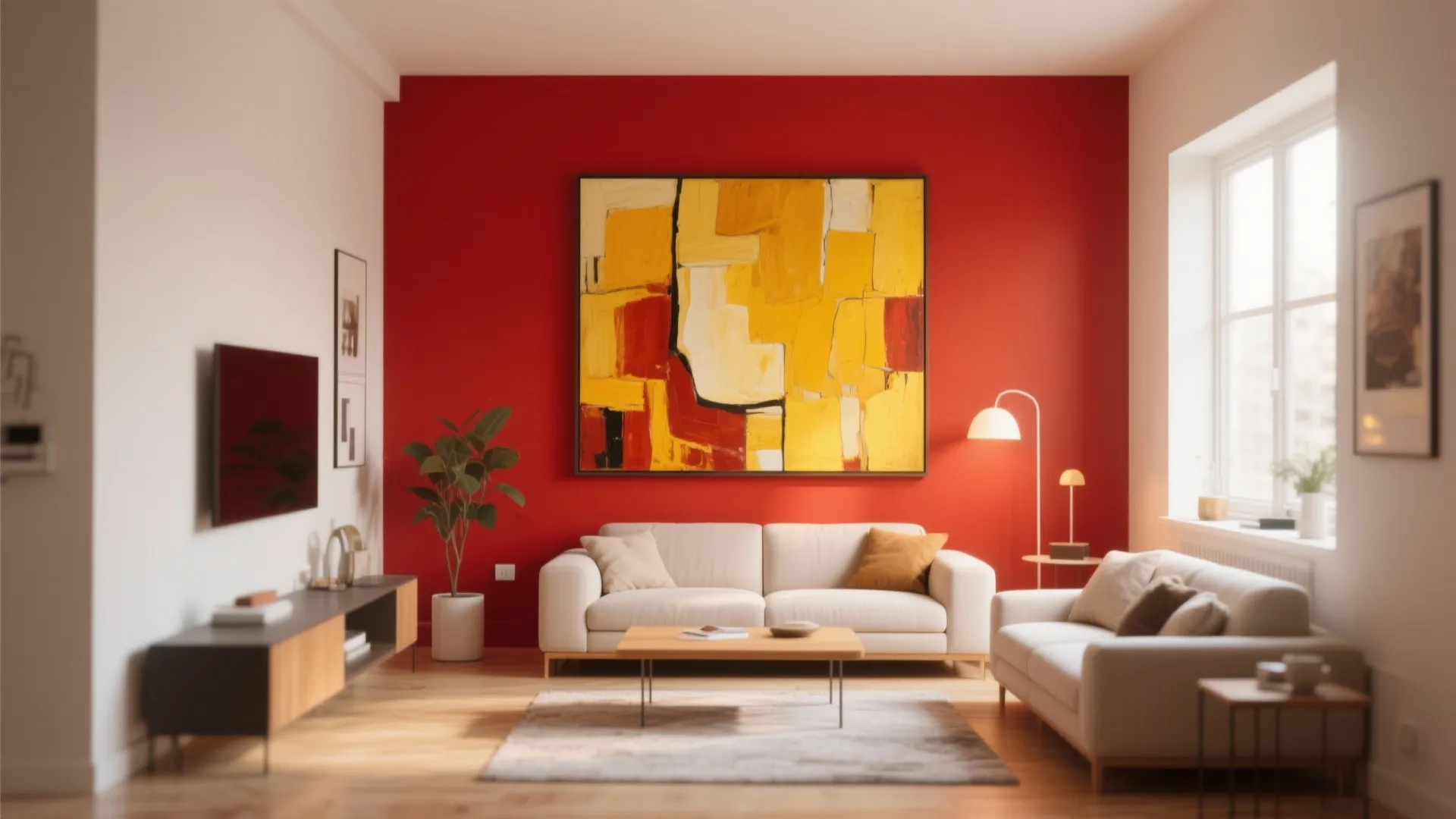 3. Red Feature Wall with Yellow Art