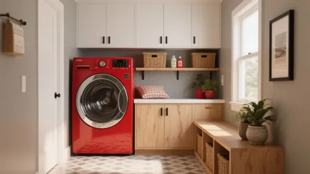5 Laundry Room Ideas with a Red Washer & Dryer