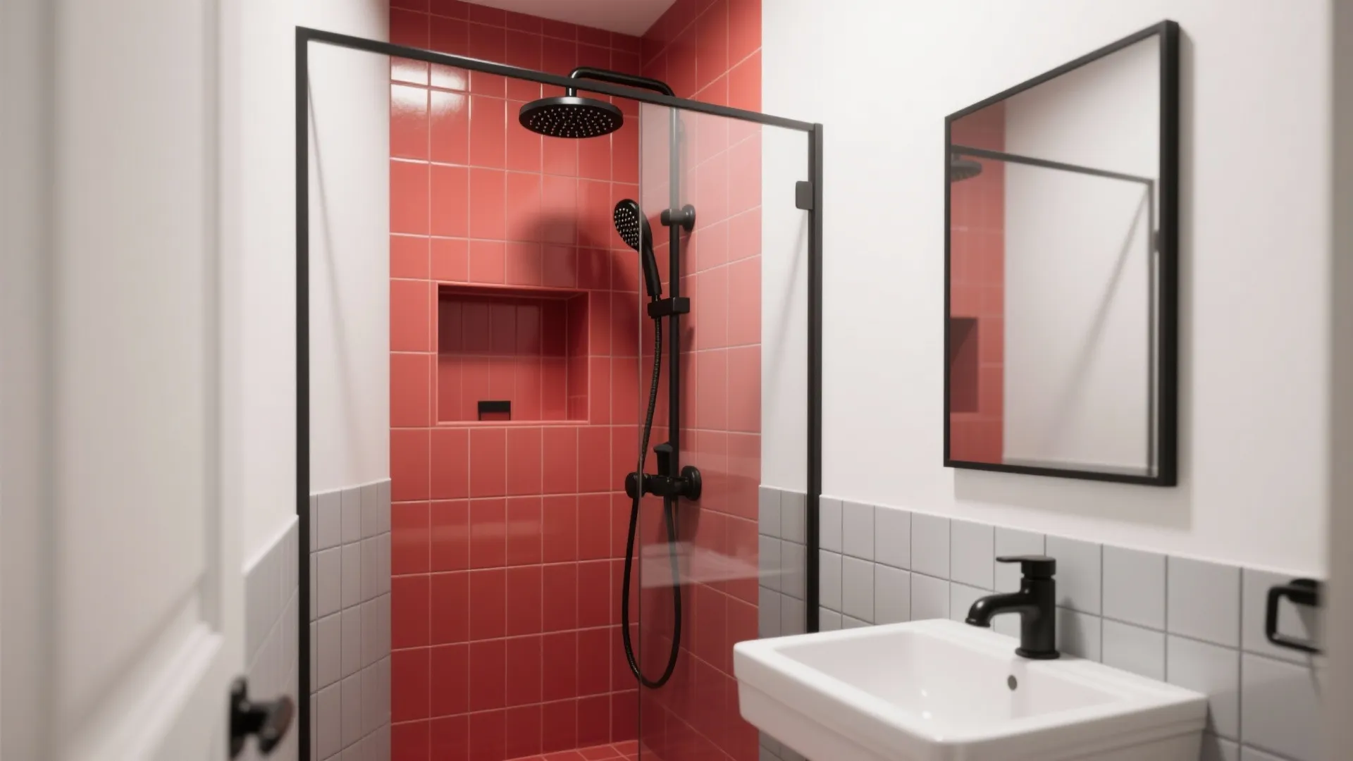 Red + White With Black Fixtures: High-Contrast Classic
