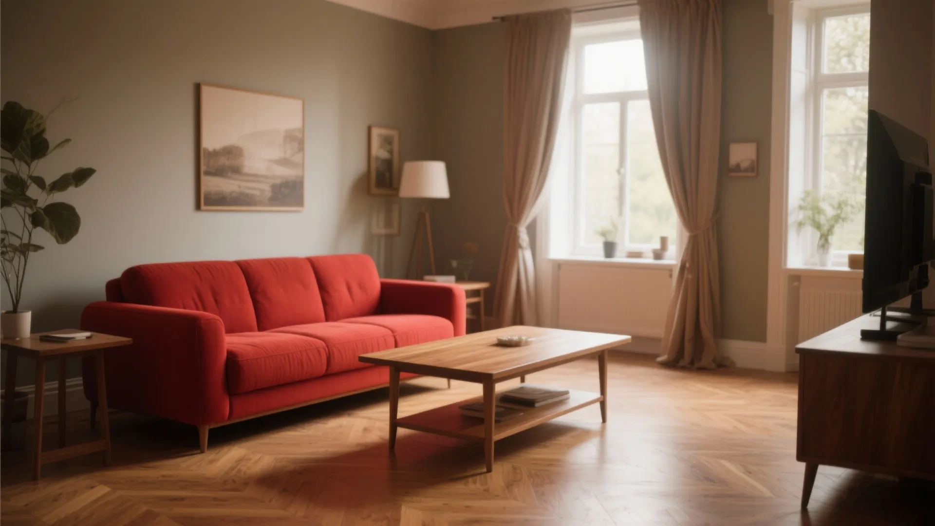 9. Red Paired with Natural Wood