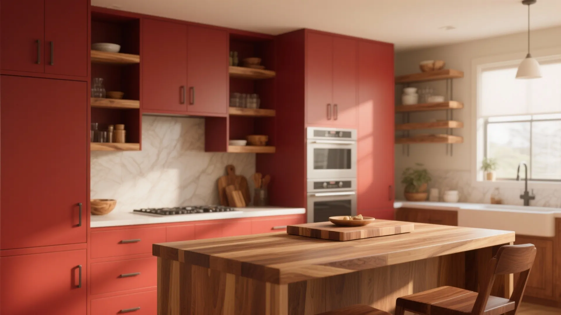 4. Red + Wood for Warmth
