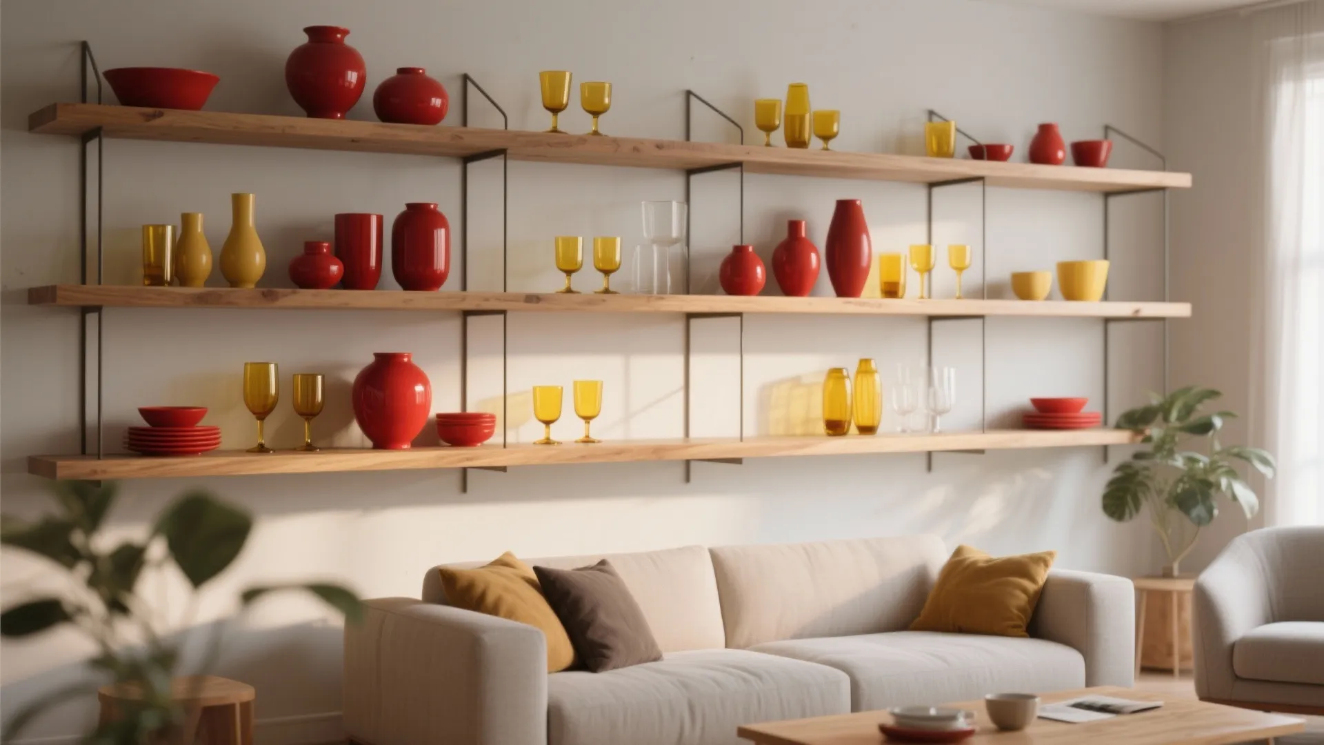 10. Red and Yellow in Open Shelving