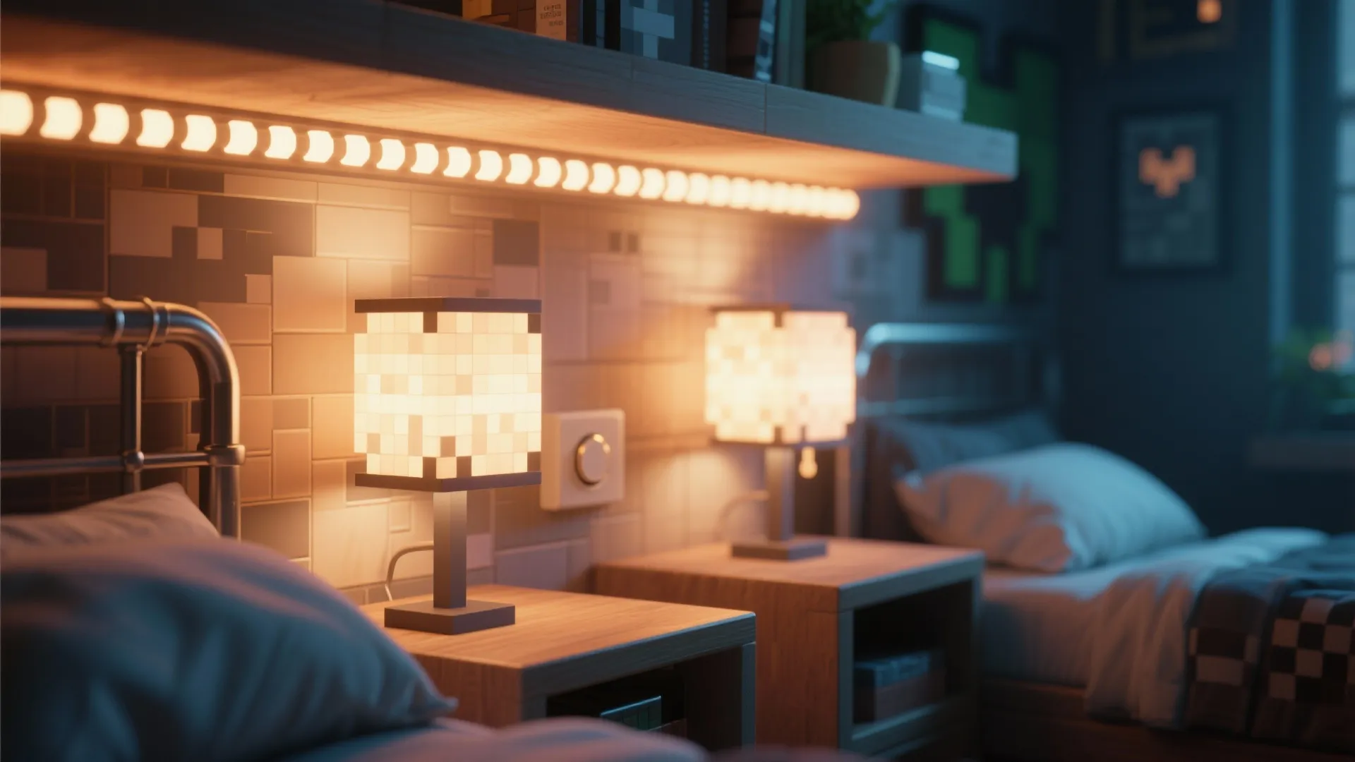 3. Layered lighting with redstone-inspired accents