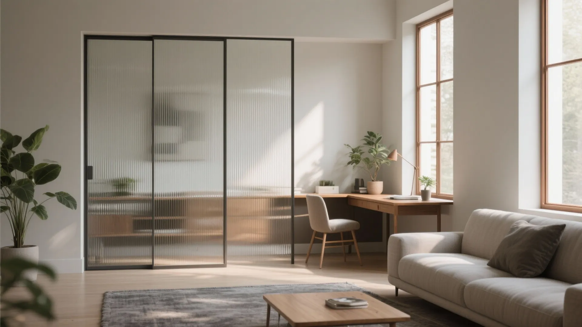 Reeded and Frosted Glass for Privacy With Soft Light