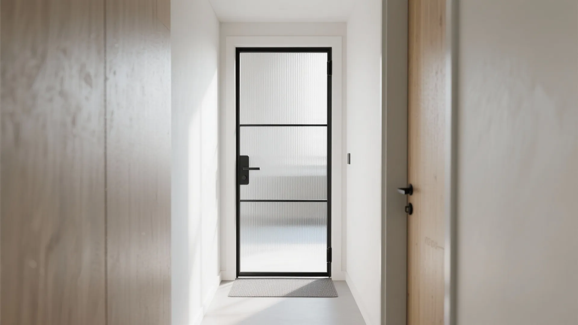 1) Light-Loving Door: Slim Frame + Textured Glass