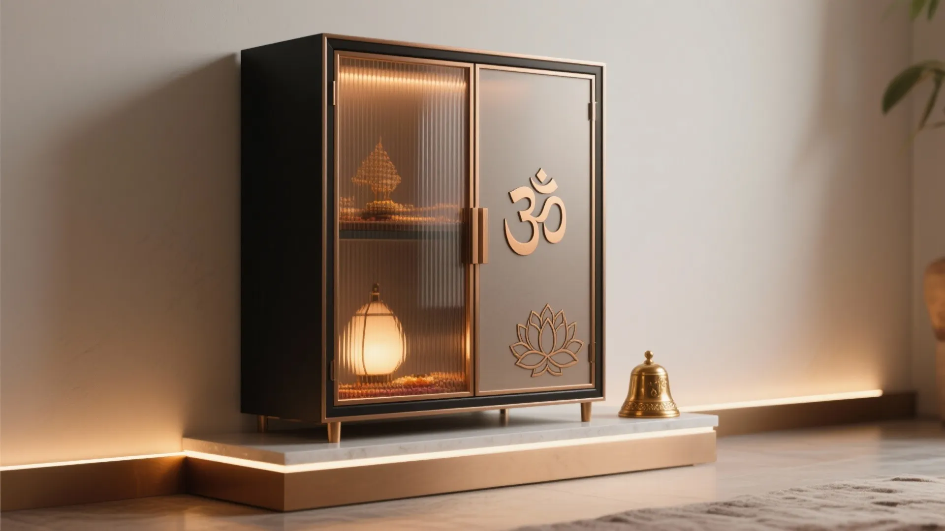 Metal-Framed Reeded Glass with Subtle Motifs