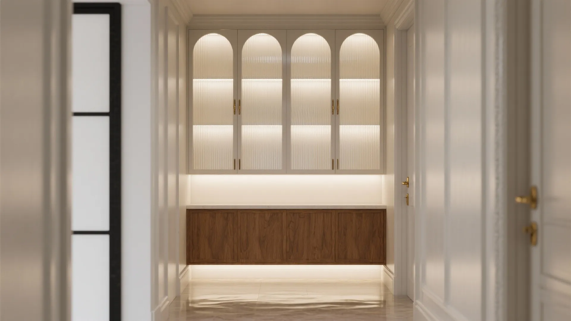 Reeded-Glass Cupboard for Light and Display