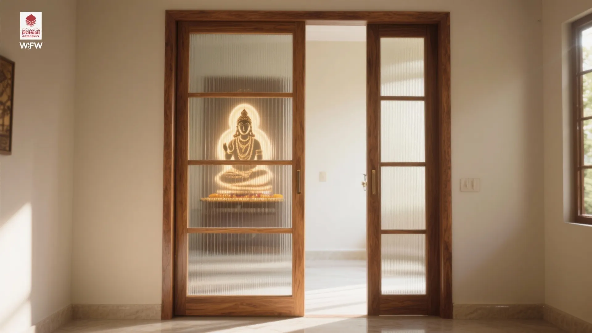 Wood-and-Reeded-Glass Pooja Doors for Light and Privacy
