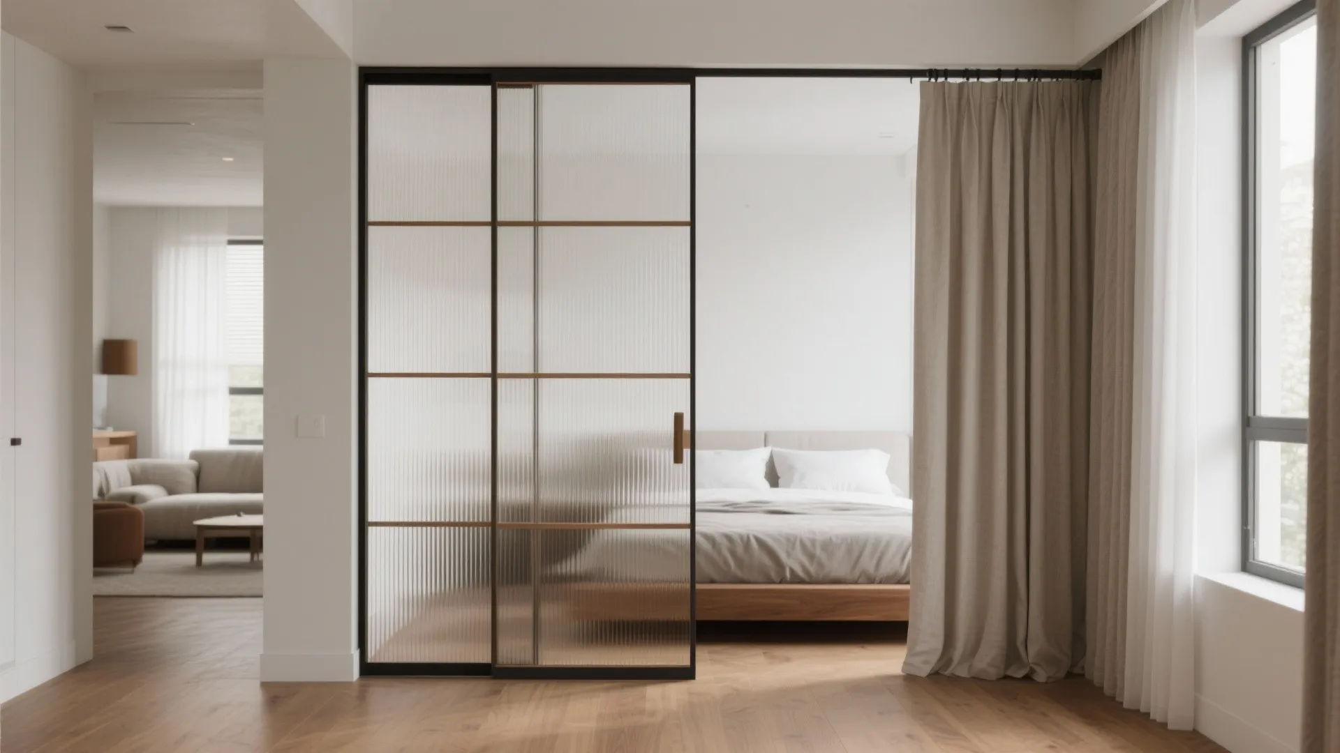 Glass partition to borrow light without losing privacy