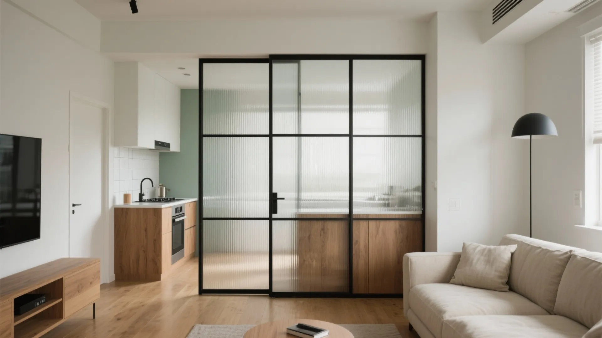 Framed Glass Partition (clear, ribbed, or reeded)