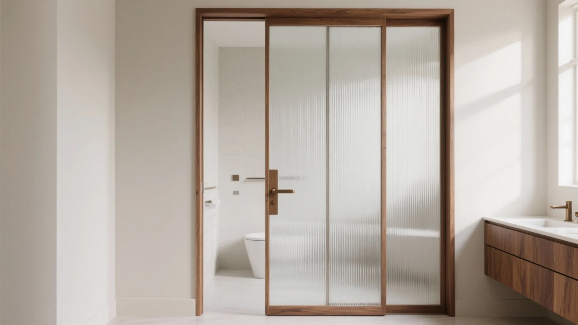 Mixed-Material Door: Wood Frame + Reeded Glass