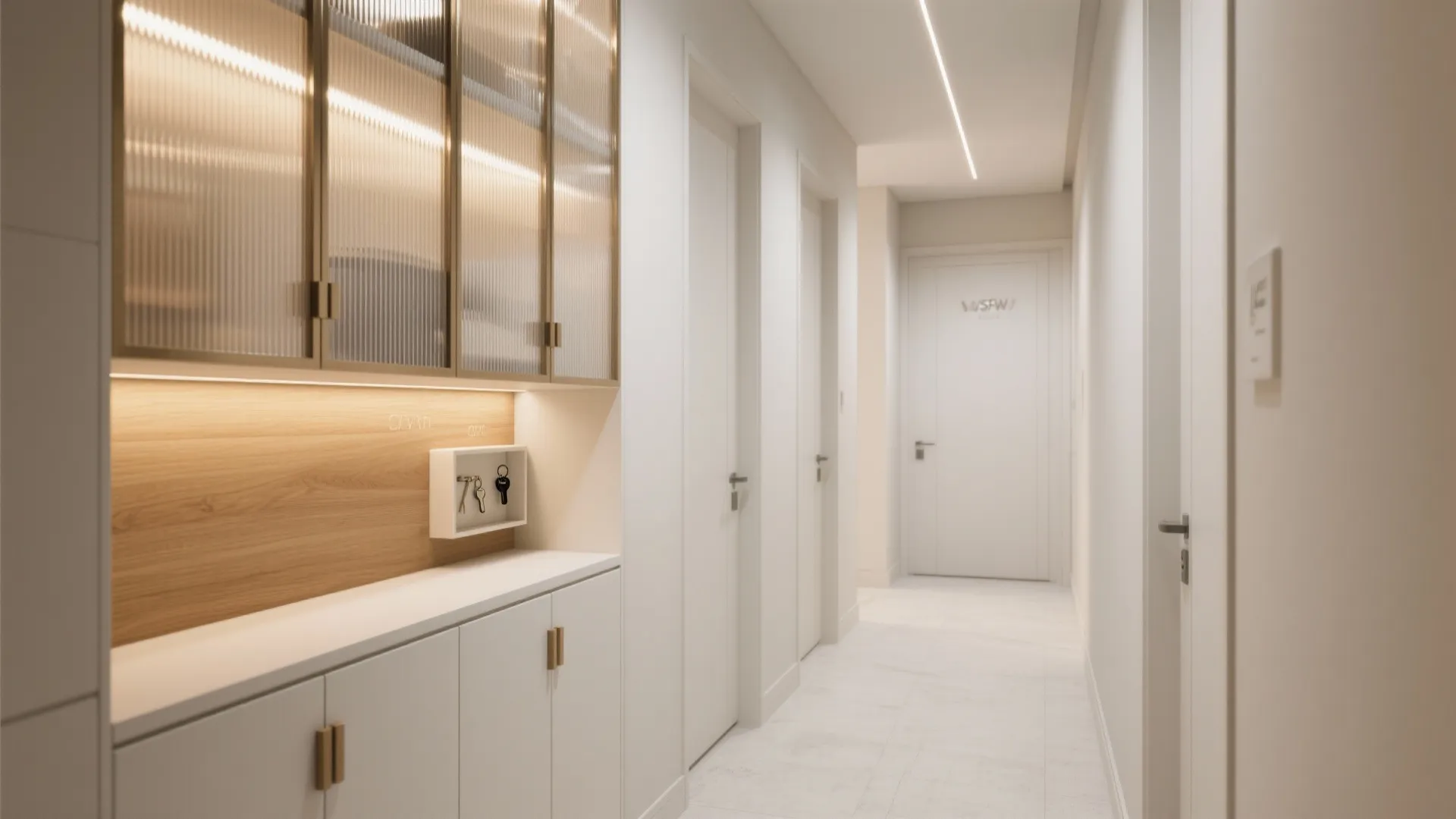 Glass-front uppers with open cubbies for airiness