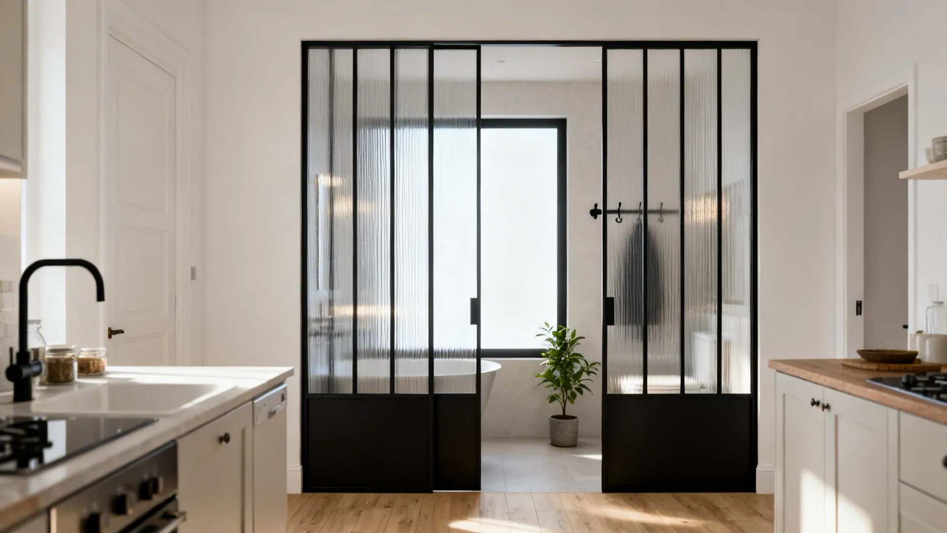 5) Glazed screen entry with ribbed or reeded glass