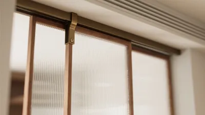 Modern Sliding Glass Door with Wood Frame & Ribbed Glass