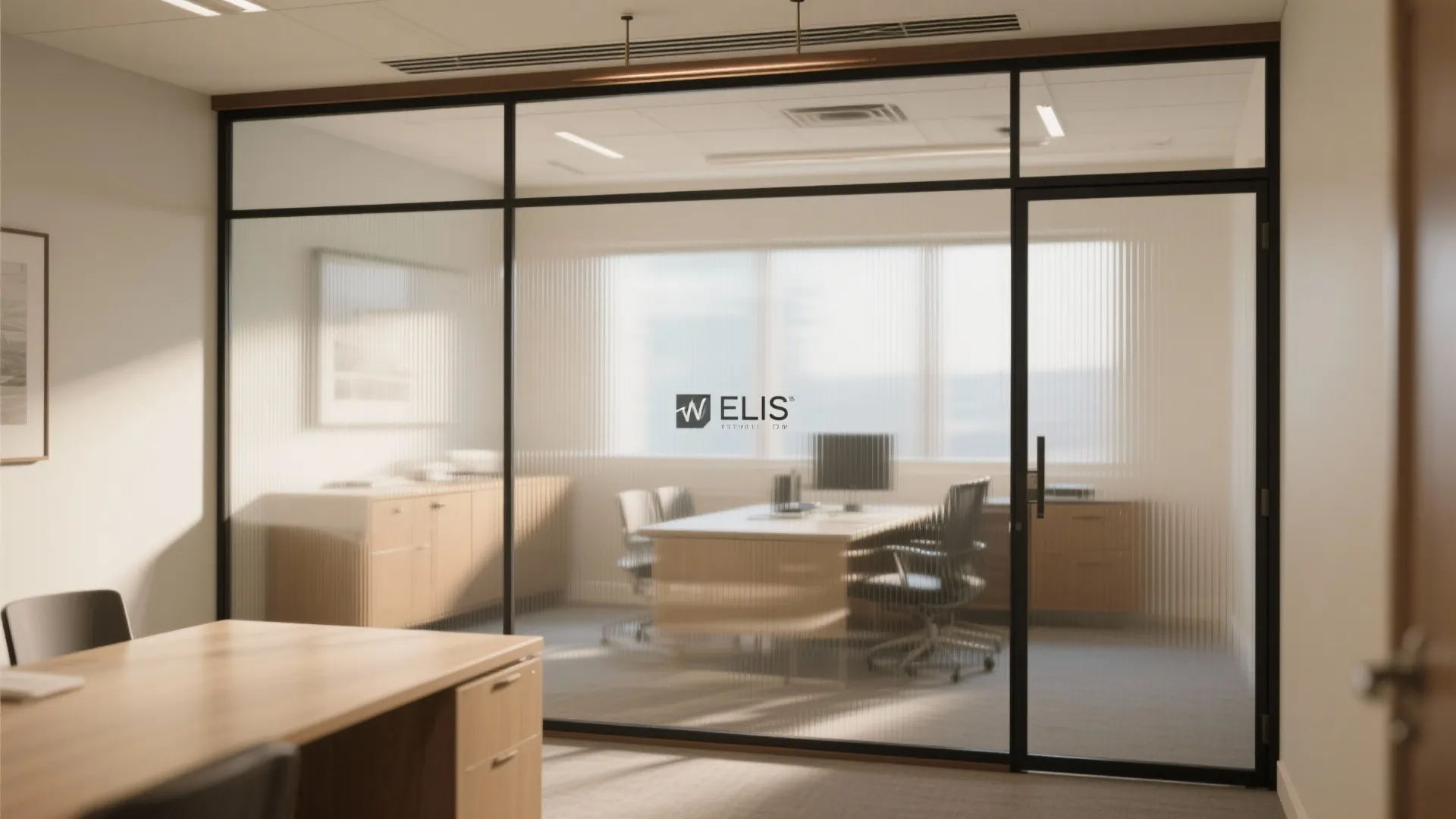 Borrowed light with glass and reeded partitions