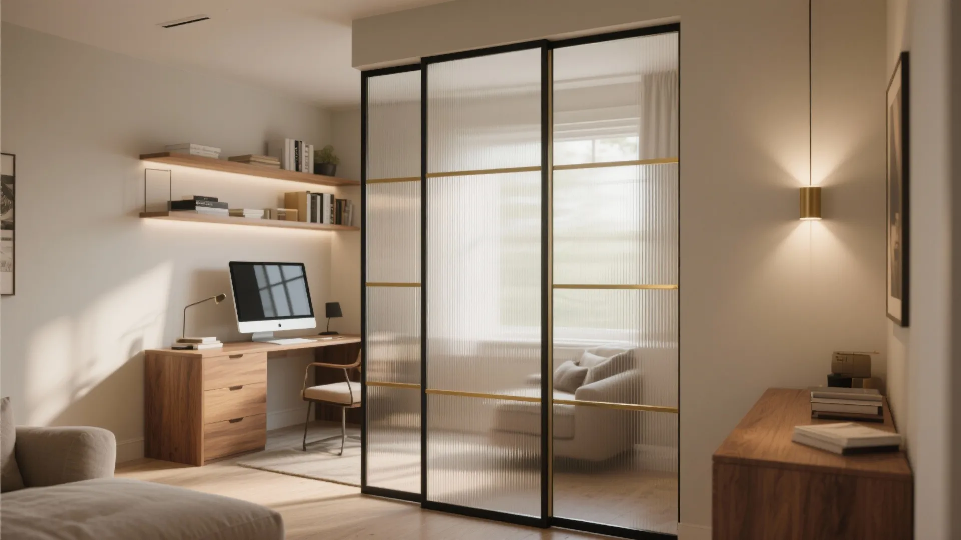 Glass partition to borrow light without losing privacy