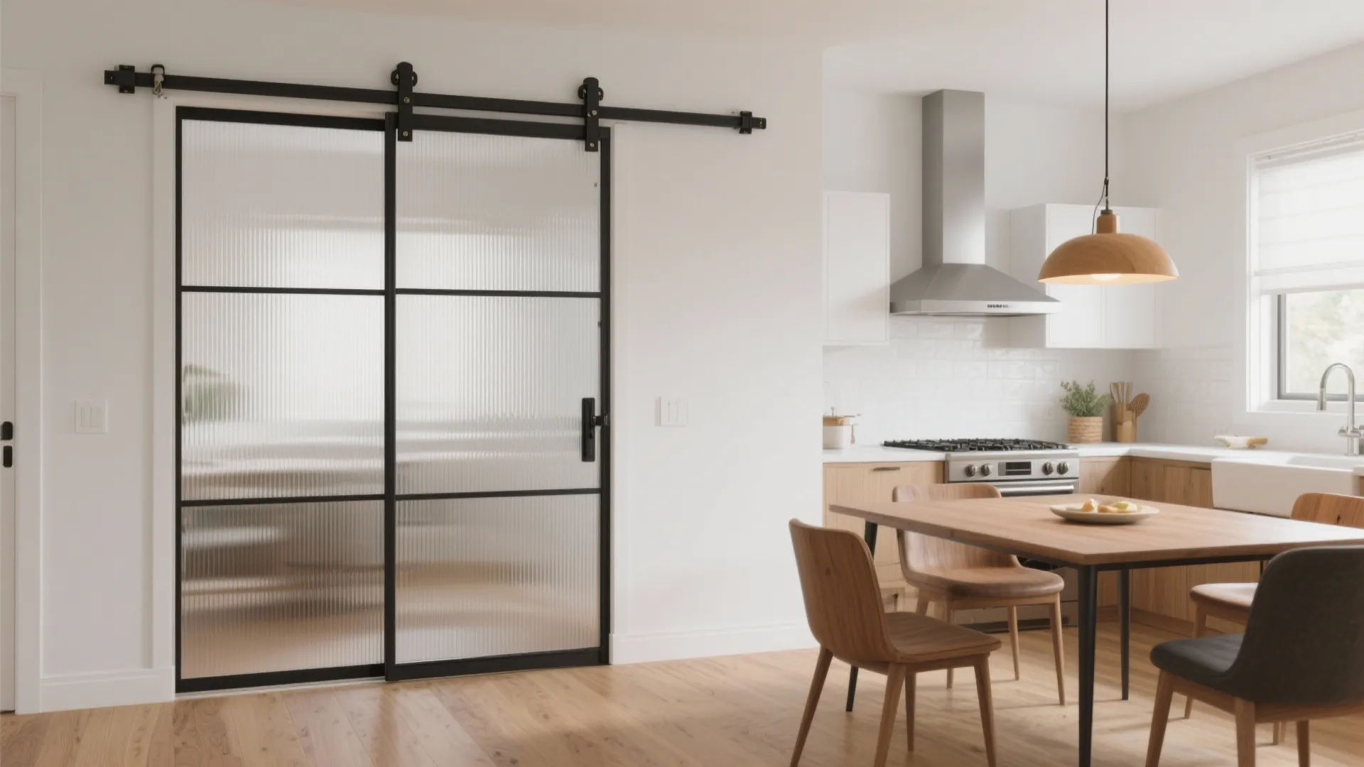 4) Sliding Pocket or Barn Doors with Reeded Glass