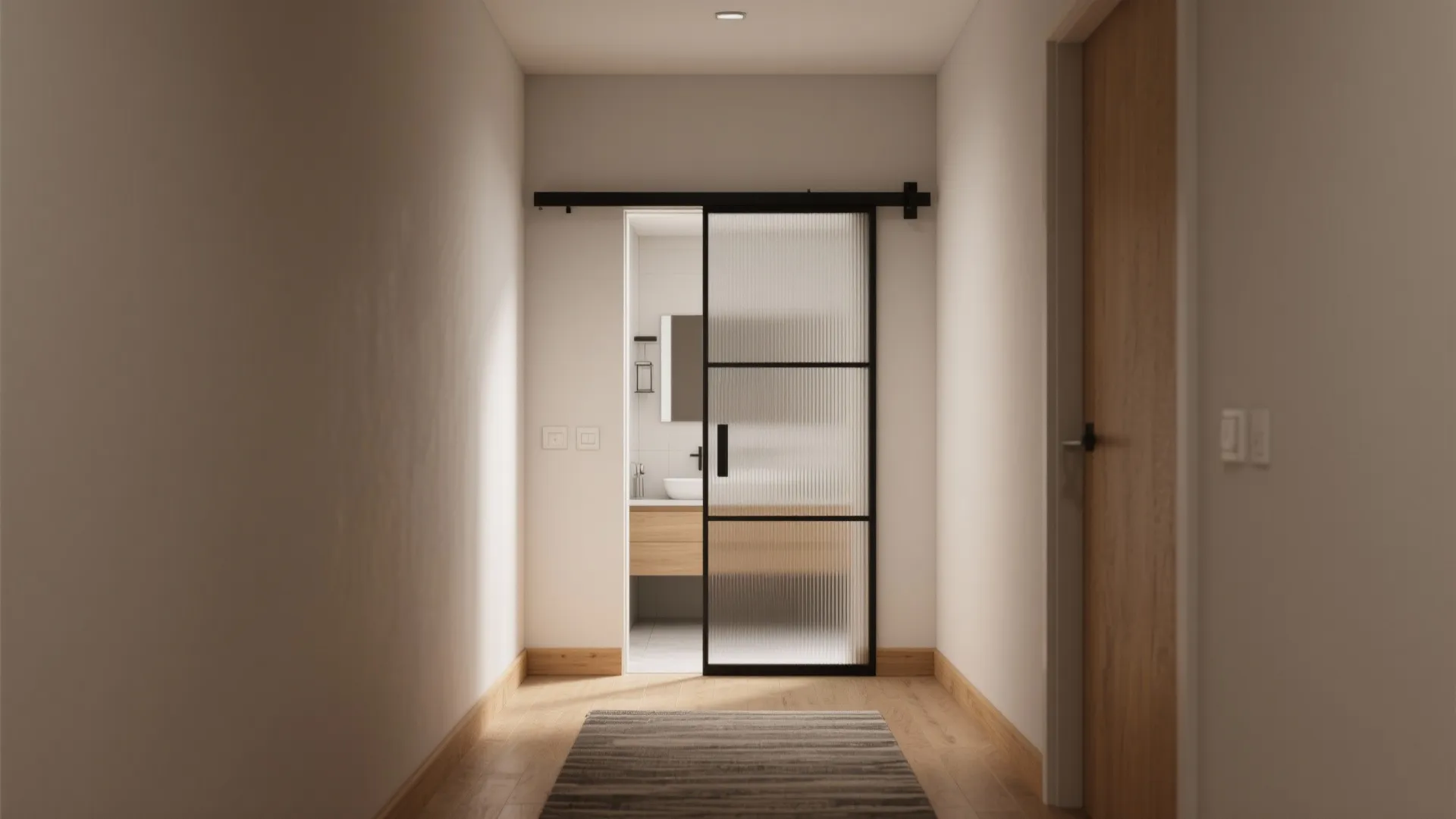 Textured sliding doors for tight bathrooms