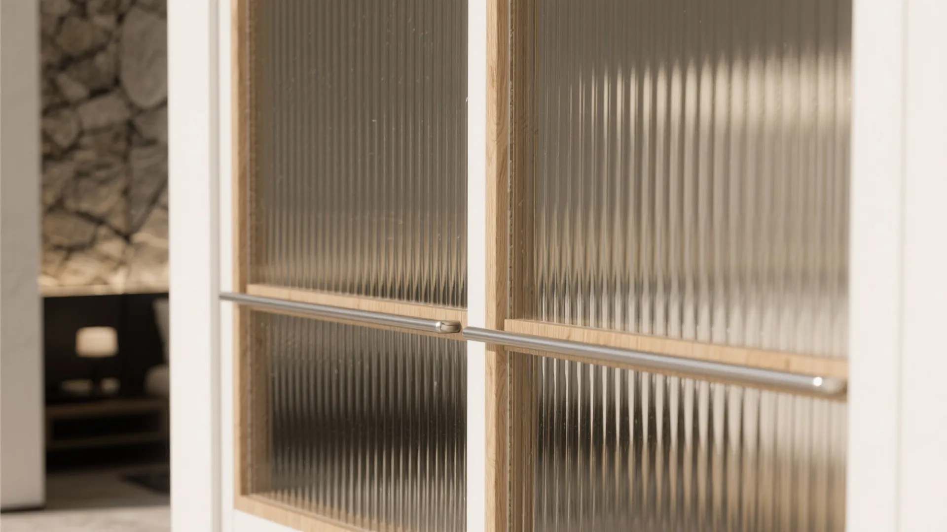 Reeded Glass and Warm Wood for Soft Privacy