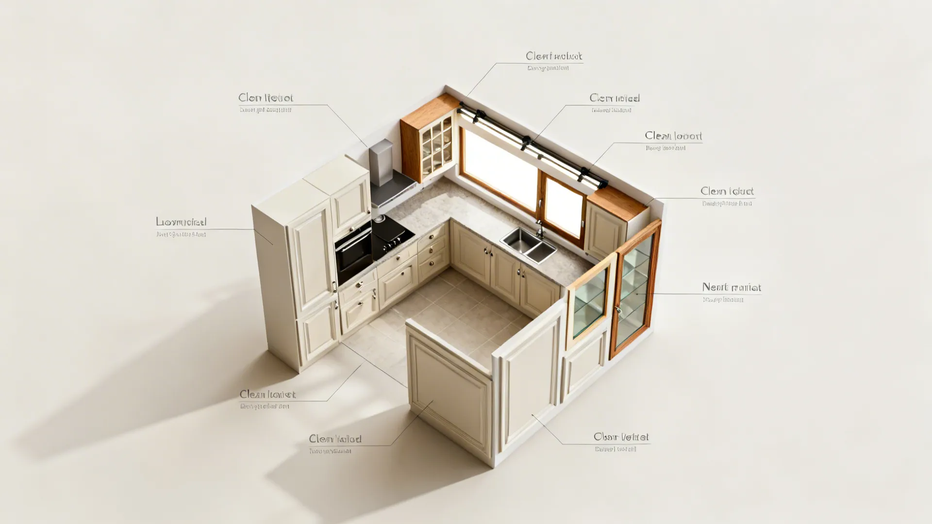 Top-down plan showing coordinated refacing: doors, frames, hardware, glass, lighting, and trim.