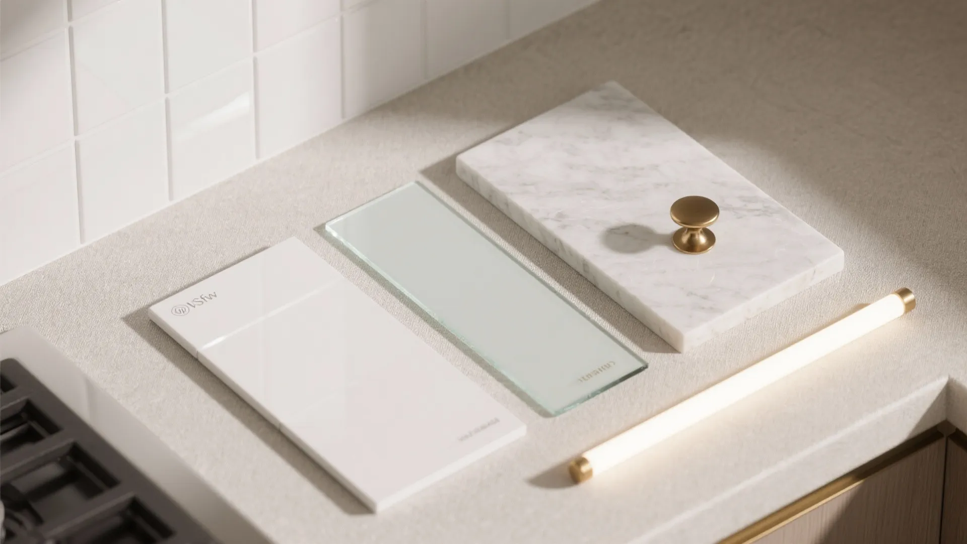 Glass backsplash and light-reflective finishes