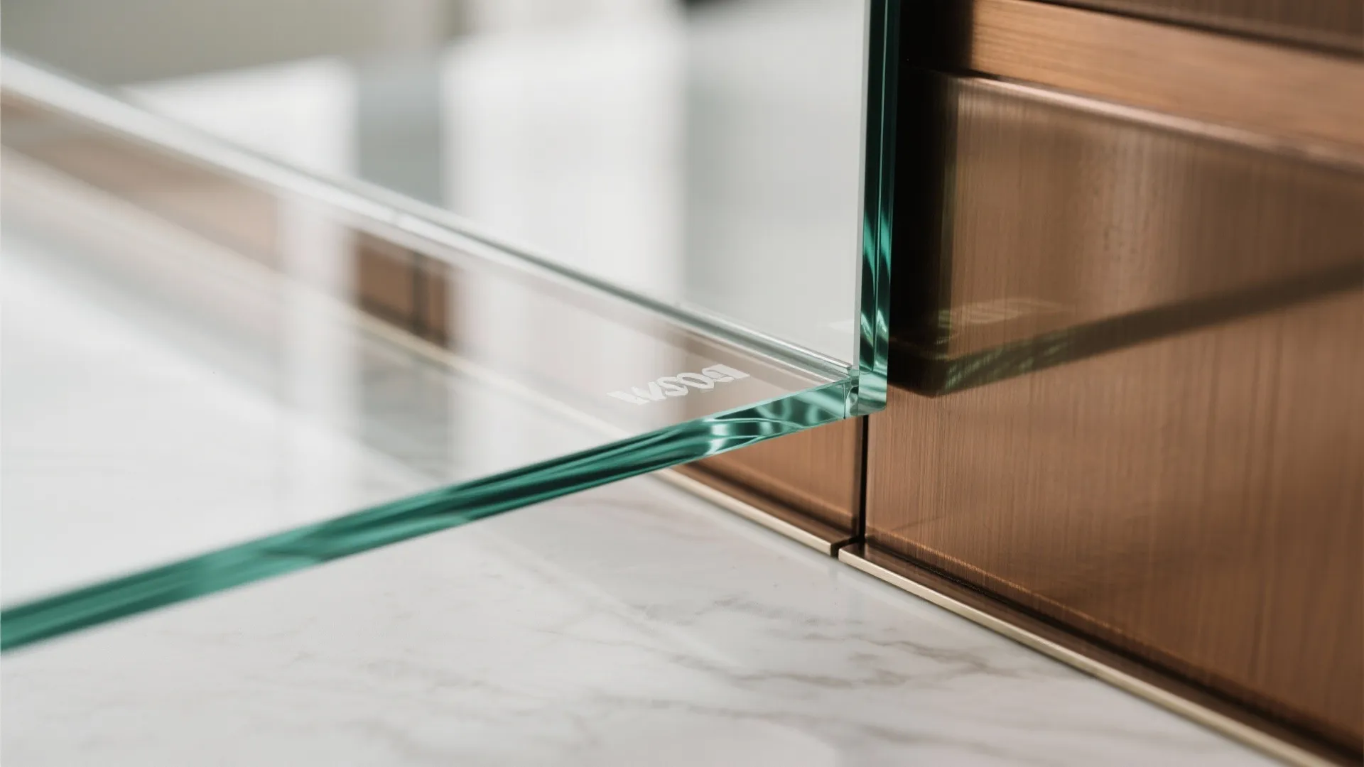 Glass backsplashes and reflective accents for depth