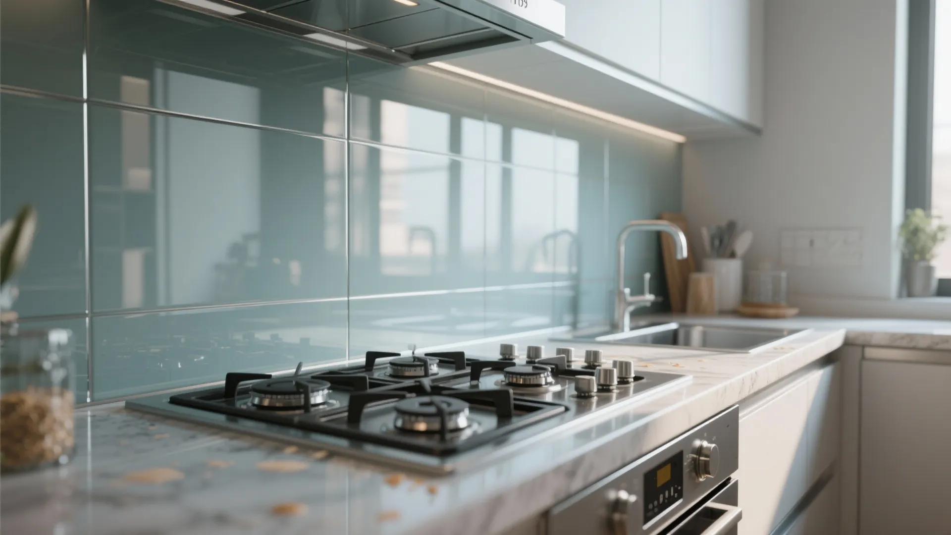 4. Reflective backsplashes (metal, mirrored, or glass)