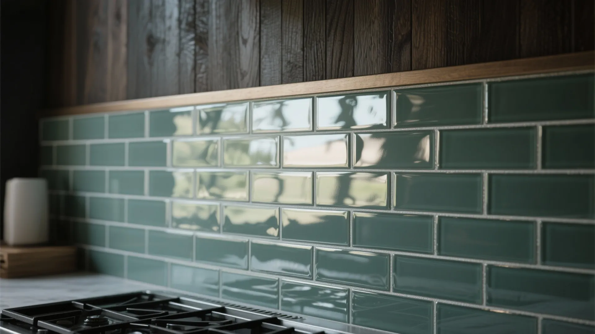 4. Reflective Backsplashes to Brighten Dark Timber
