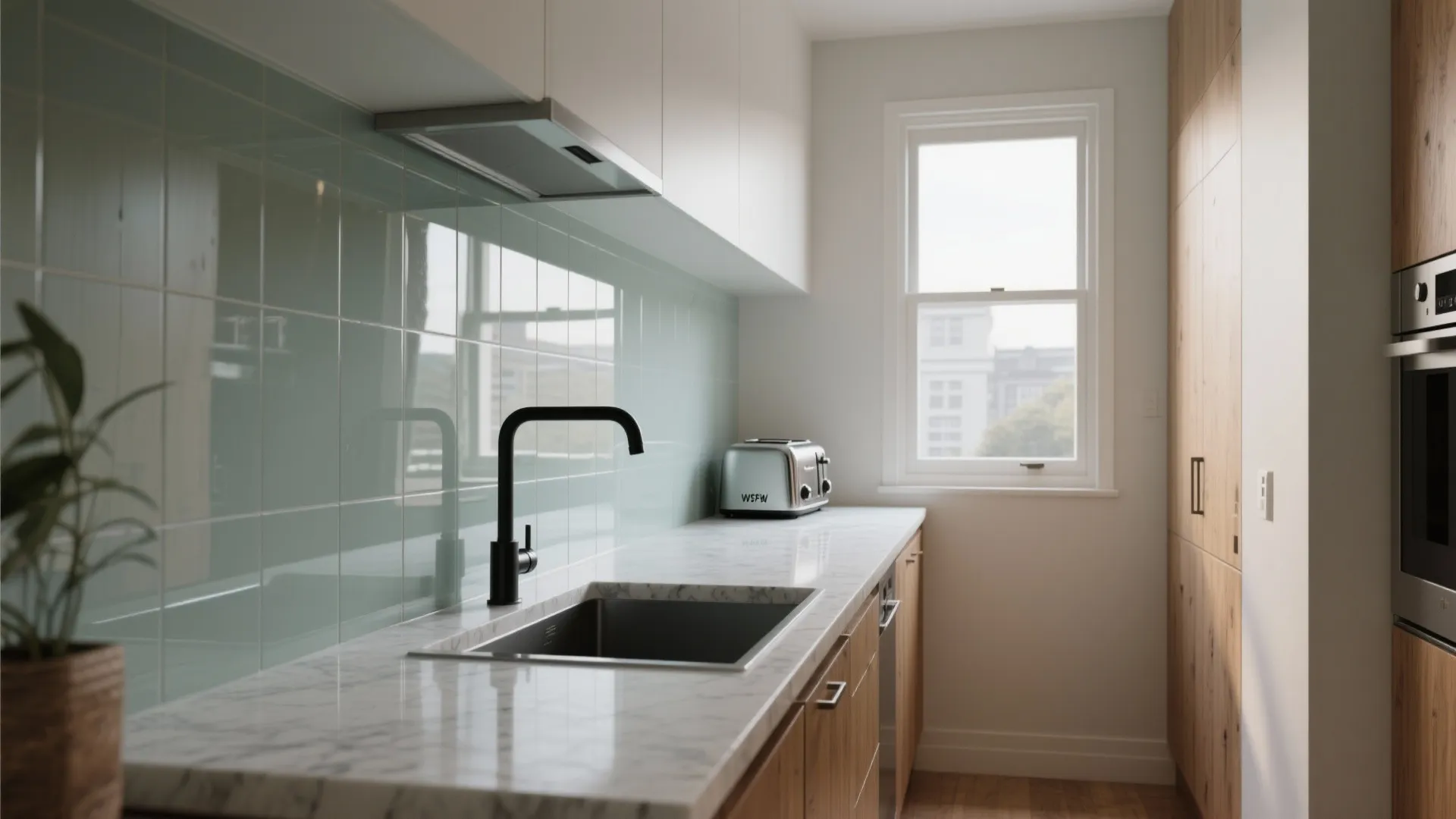 1. Reflective backsplash to double the depth