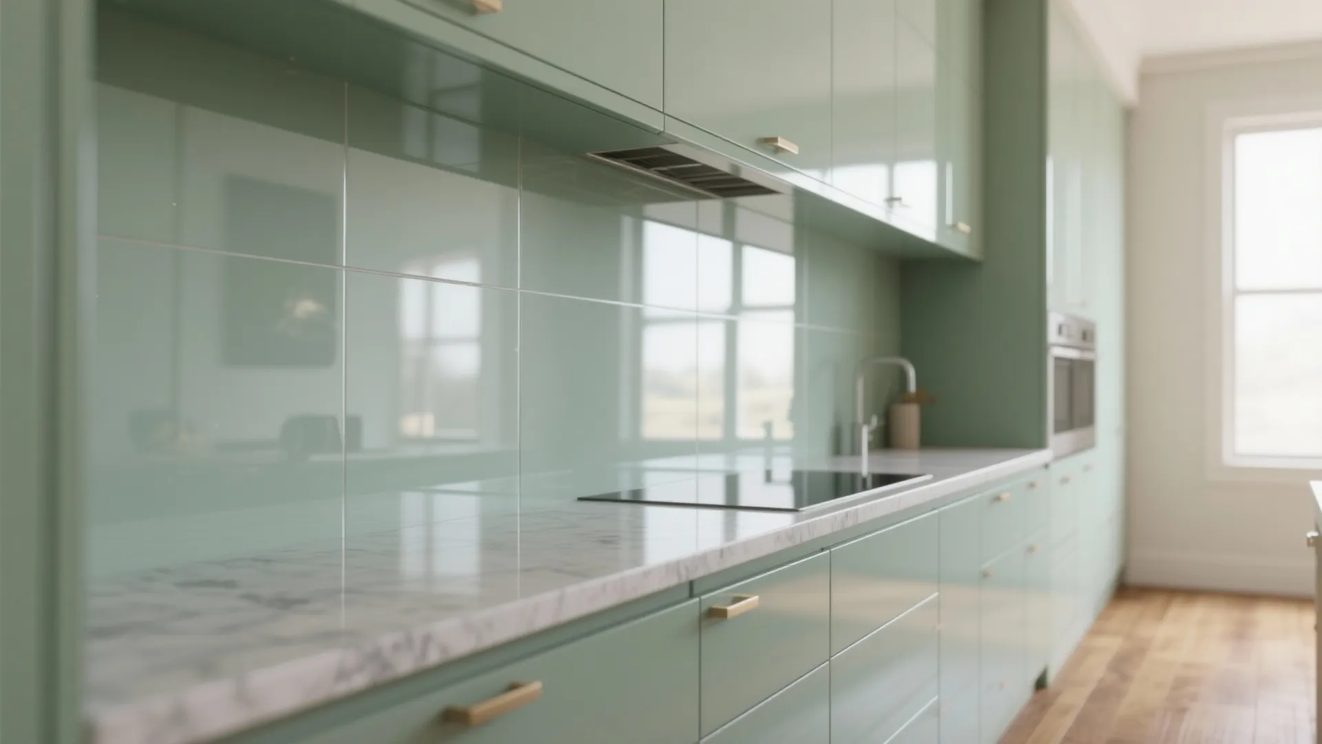 2. Light Colors + Reflective Backsplash