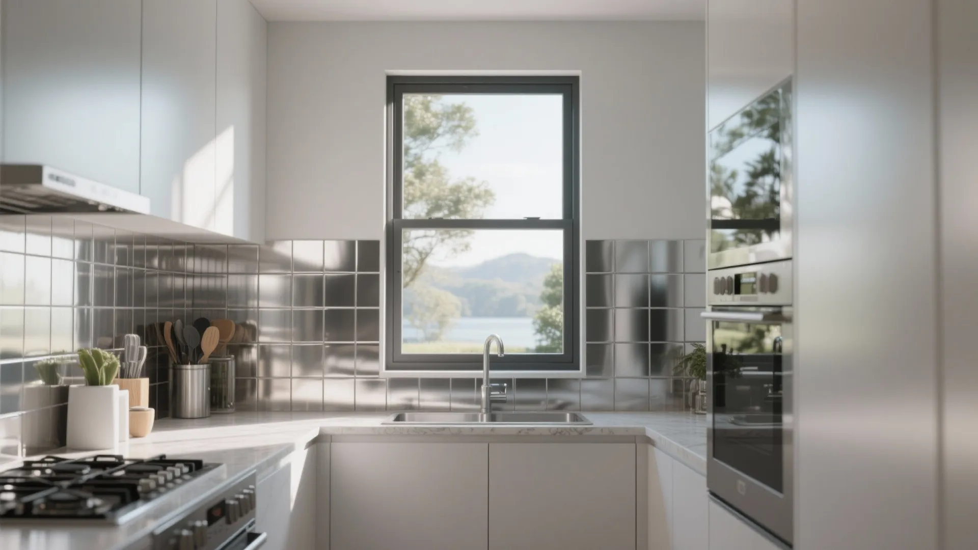 2. Use reflective backsplashes to double the view