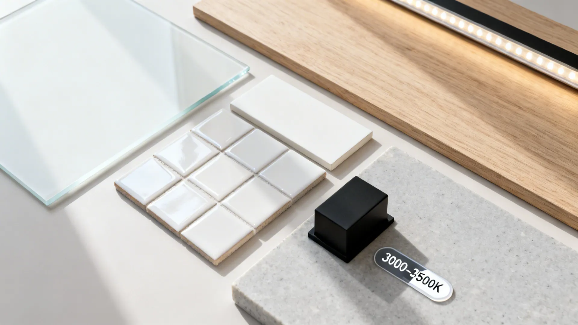 Glass backsplash and reflective finishes