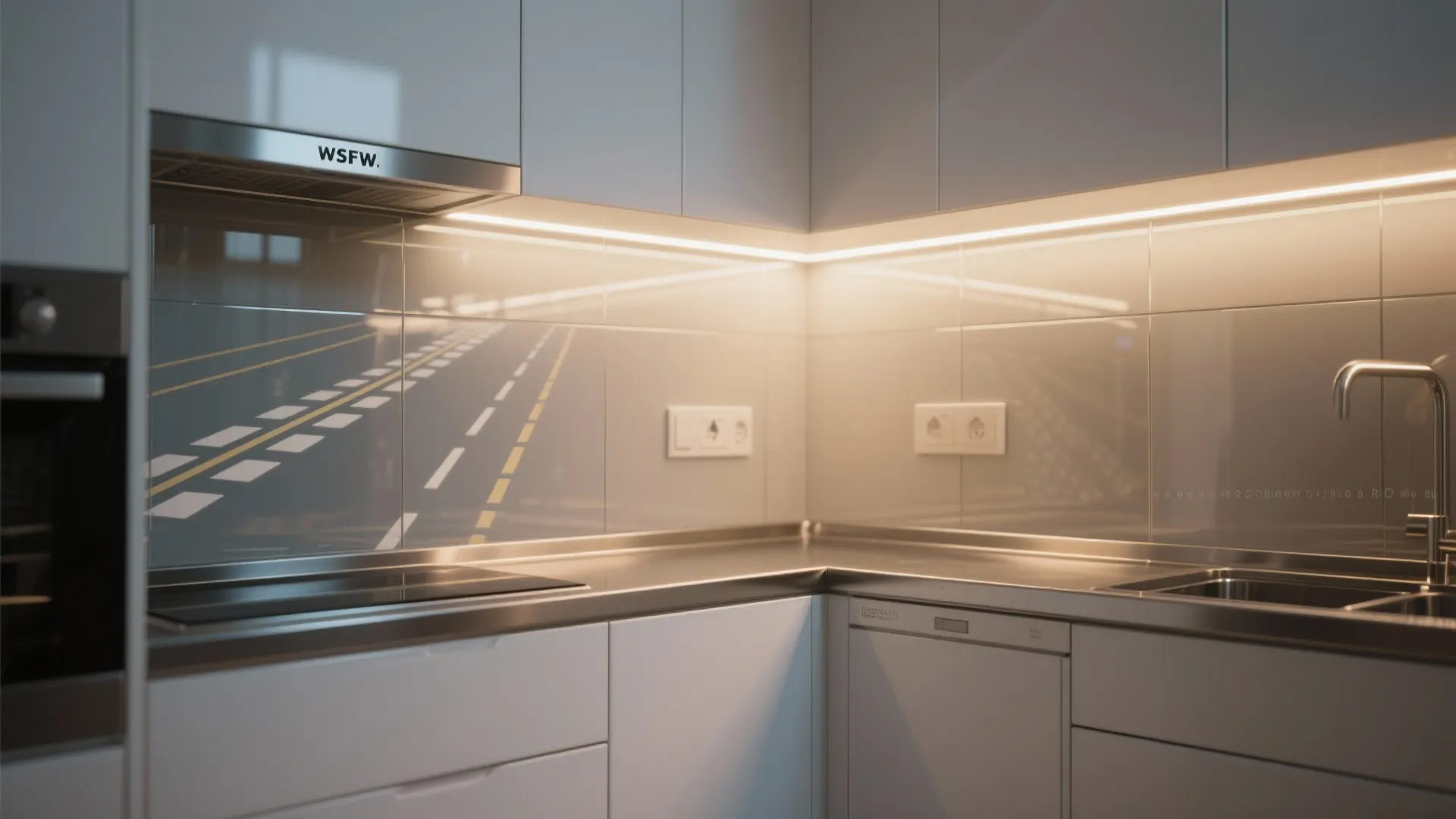 Reflective “road markings” with glass and metal accents