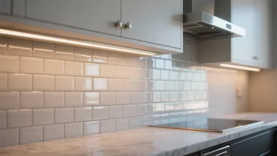 Modern Kitchen with Subway Tile Backsplash & Smart Lighting