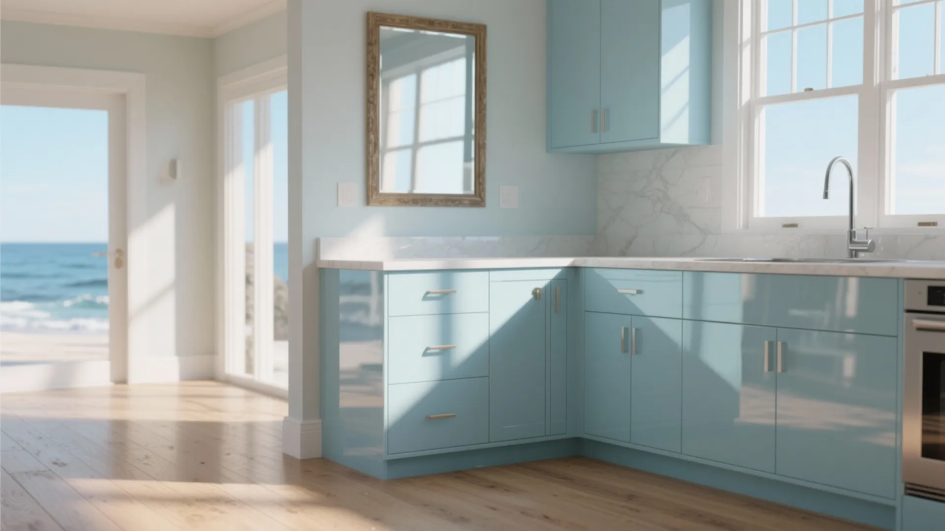 1. Embrace coastal light with reflective surfaces