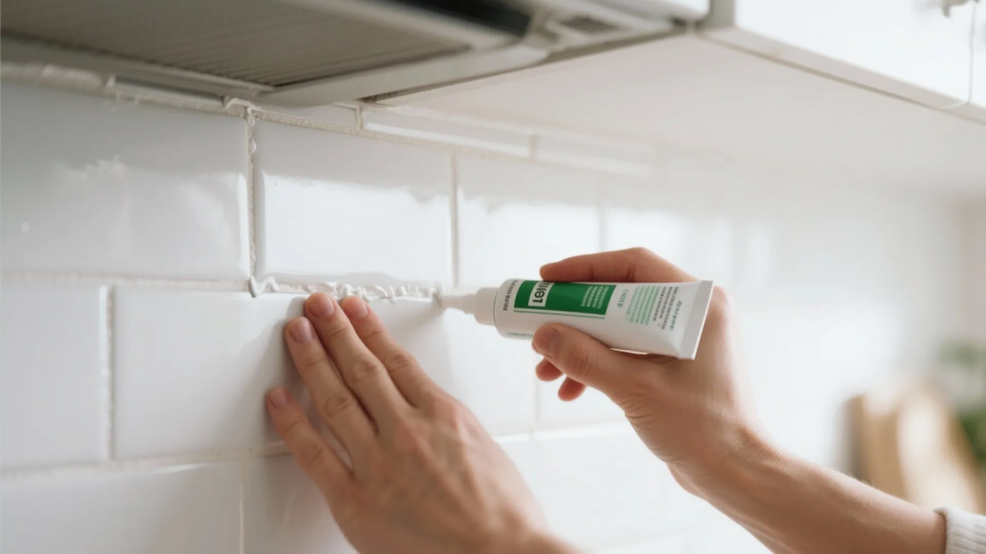 Applying fresh grout to kitchen backsplash